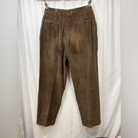 Vintage Vires Italy Brown Wide Wale Corduroy Brown Pleated Pants Mens 36 - Picture 5 of 16